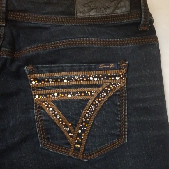 7 SEVEN DARK BLUE STRAIGHT LEG  EMBELLISHED SZ 10 - Picture 4 of 8